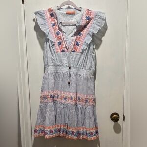 Oliphant Floral Ruffle Dress with Pink and Blue Accents
